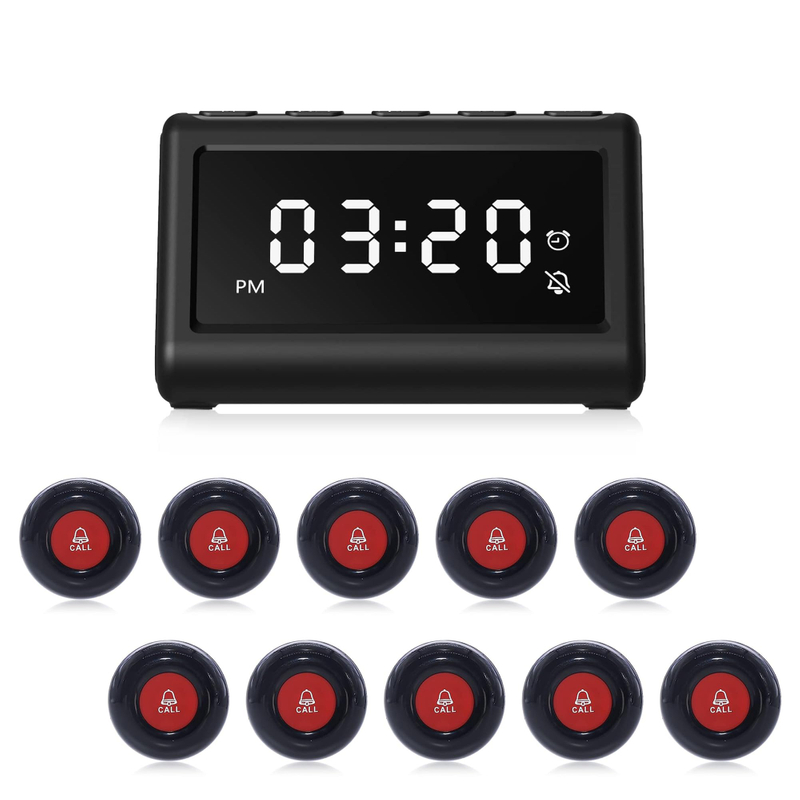 Daytch Wireless Calling System Caregiver Pager for Nurses Station 10 Waterproof Alert Call Buttons with 1 Display Receiver for Clinic Restaurant Nursing Home Patients Seniors