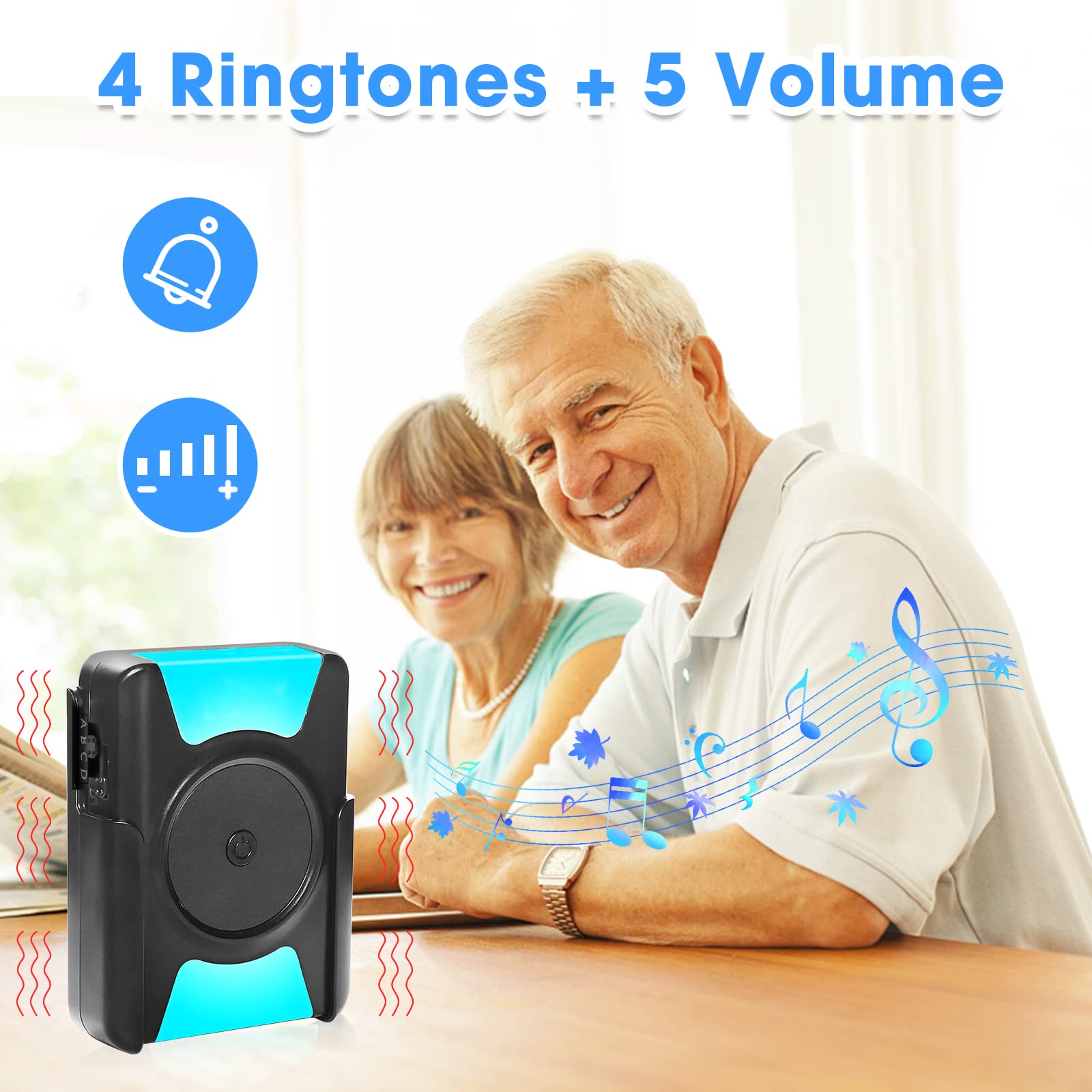 Daytech Wireless Doorbell Battery Operated Portable Hearing Impaired Door Bell Blind Vibrating Flashing Light Call Button 1000ft for Home Patient Elderly Classroom