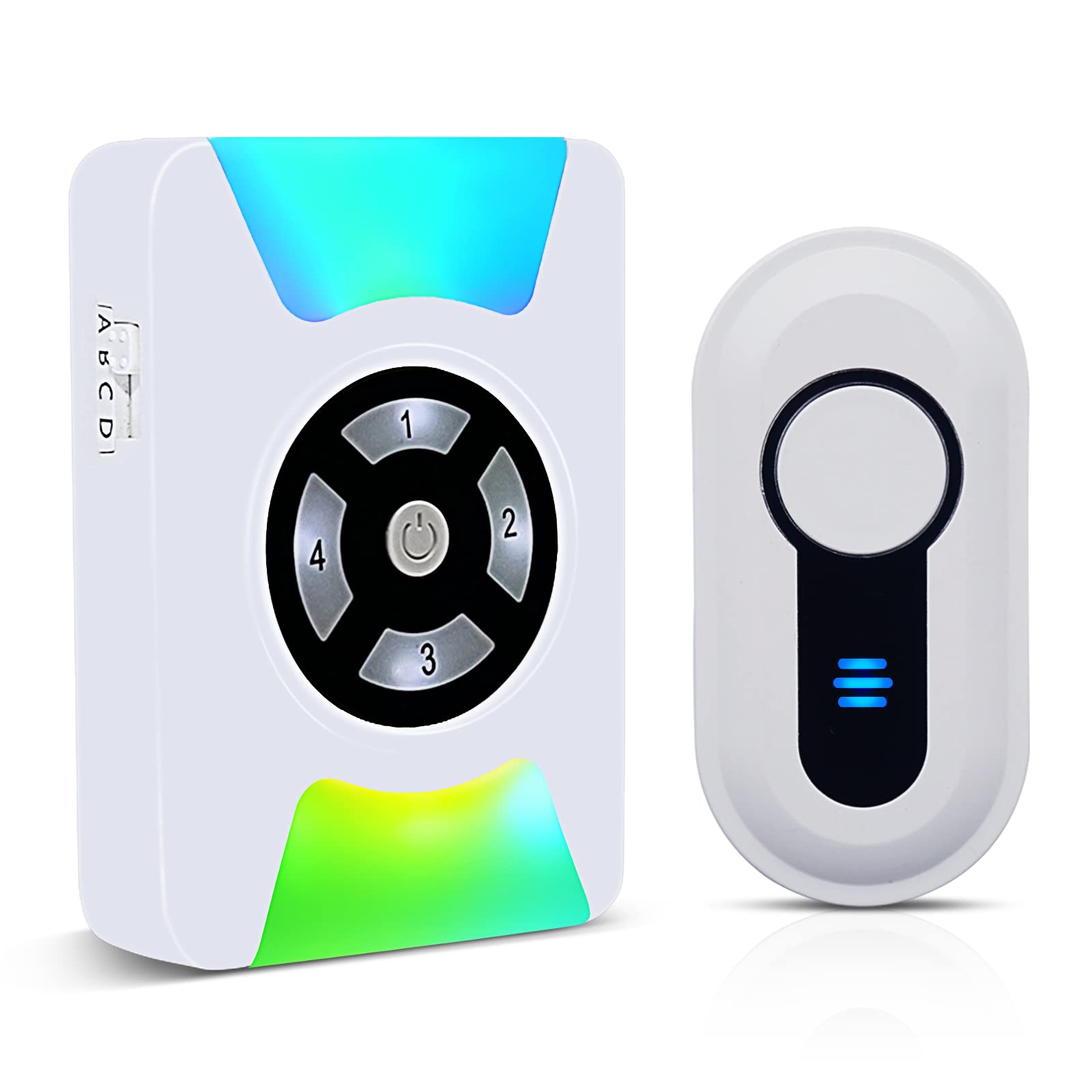 Door Chime Daytech Wireless Doorbell Chime With Colorful LED Flash Battery Operated Door Open Doorbell, 110dB loud Sound, Mute Mode, For Home, Apartments, Office, White, 1 Receiver + 1 Button