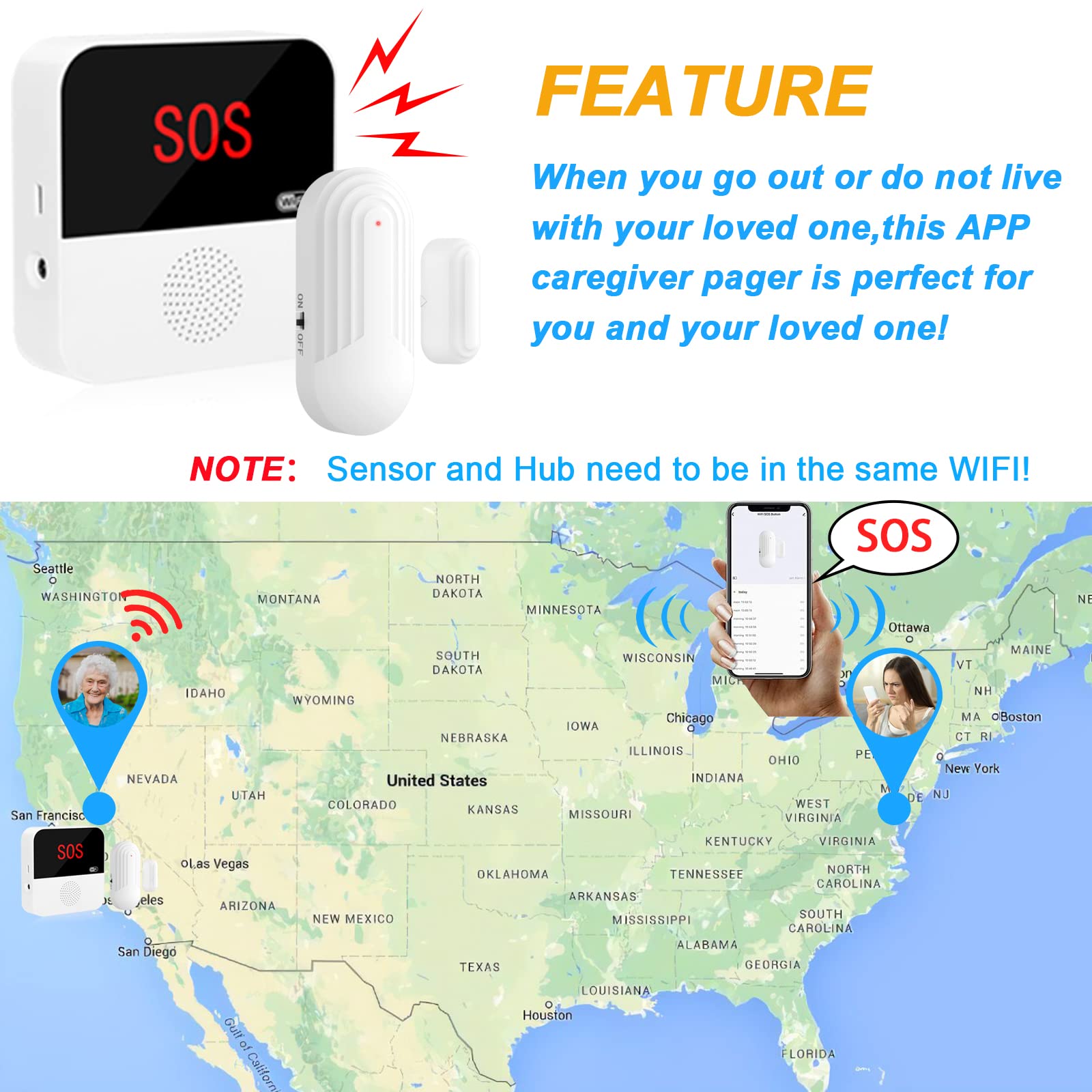 Daytech WiFi Smart Wireless Caregiver Pager Door Alarms for Dementia Patients Door Chimes