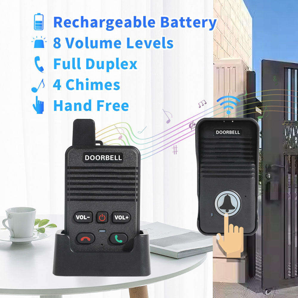 HI05 2023 Full Duplex Two-way Intercom Wireless Doorbell Manufacturer 200 Meter Range Wireless Intercom Doorbell Rechargeable