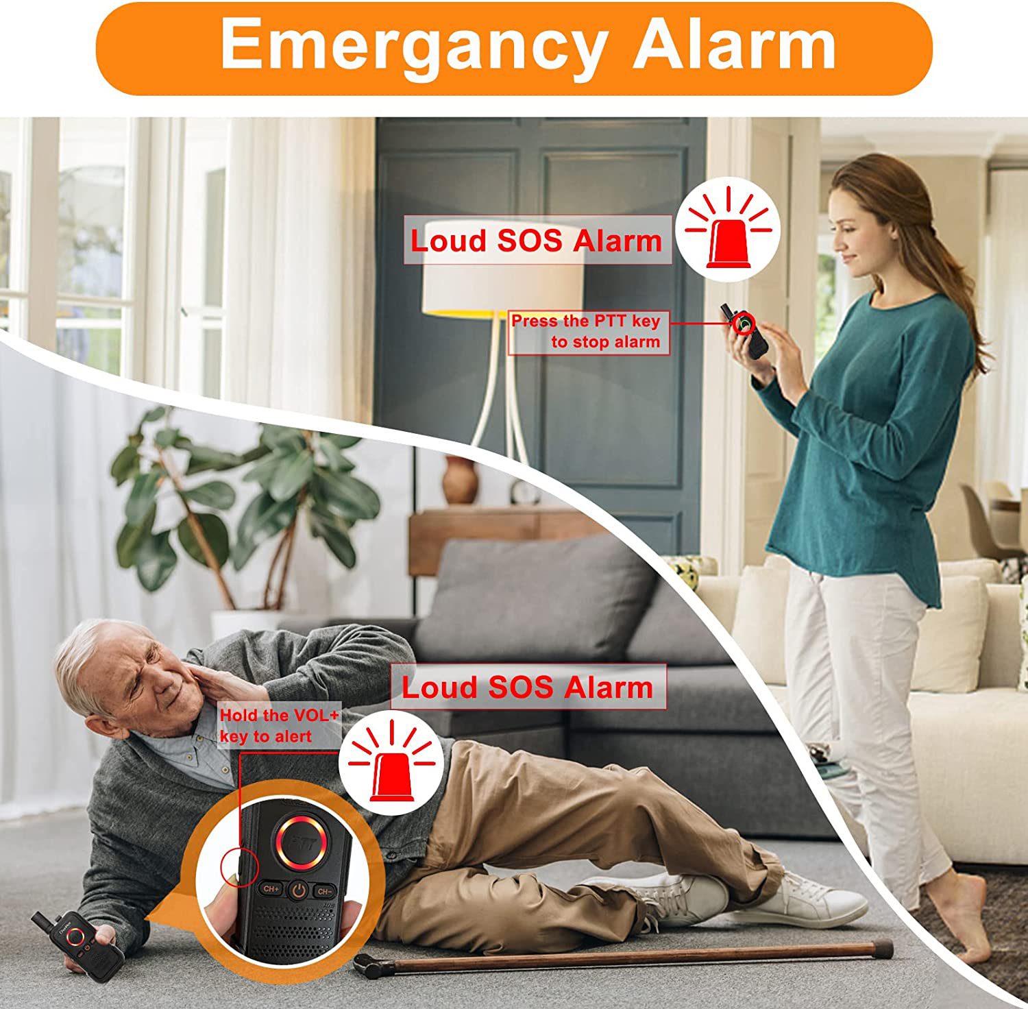Daytech 1.5 Miles Long Range home Wireless Intercoms Custom Caregiver Pager Intercom for Elderly with Emergency SOS Alarm Walkie-talkie