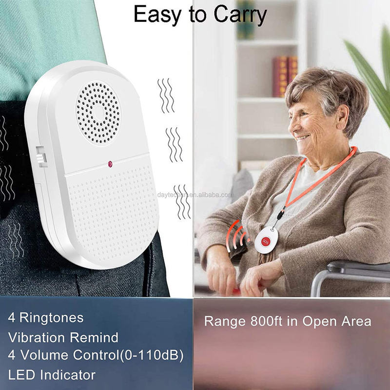 Daytech VP02 long range beeper System portable battery Wireless vibrating caregiver pager