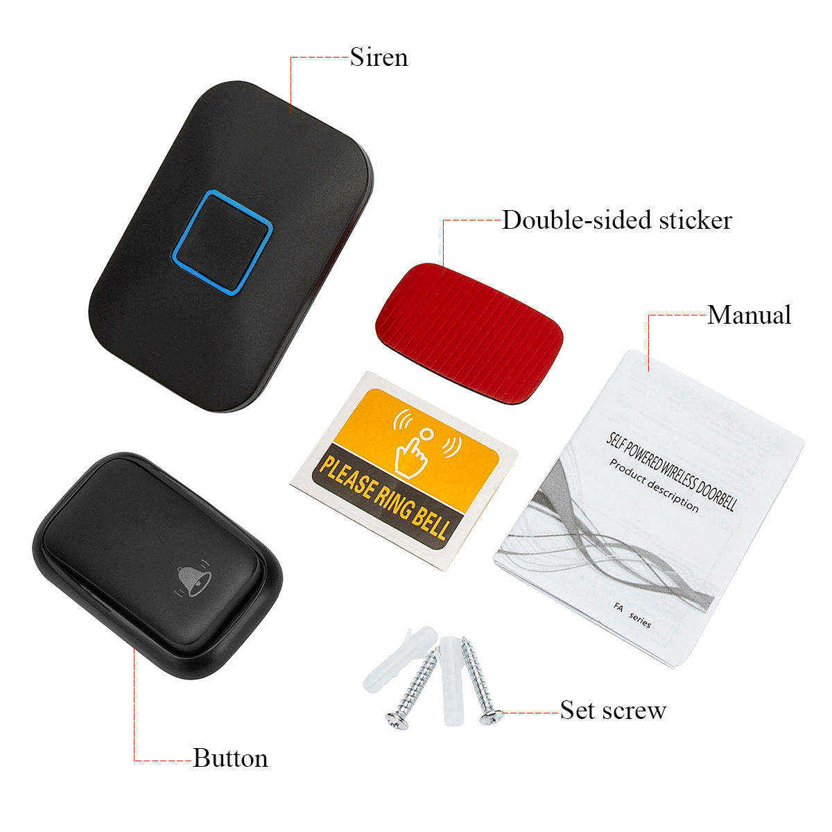 Daytech DB09 self powered long range door chime custom logo wireless door bell waterproof outdoor doorbell