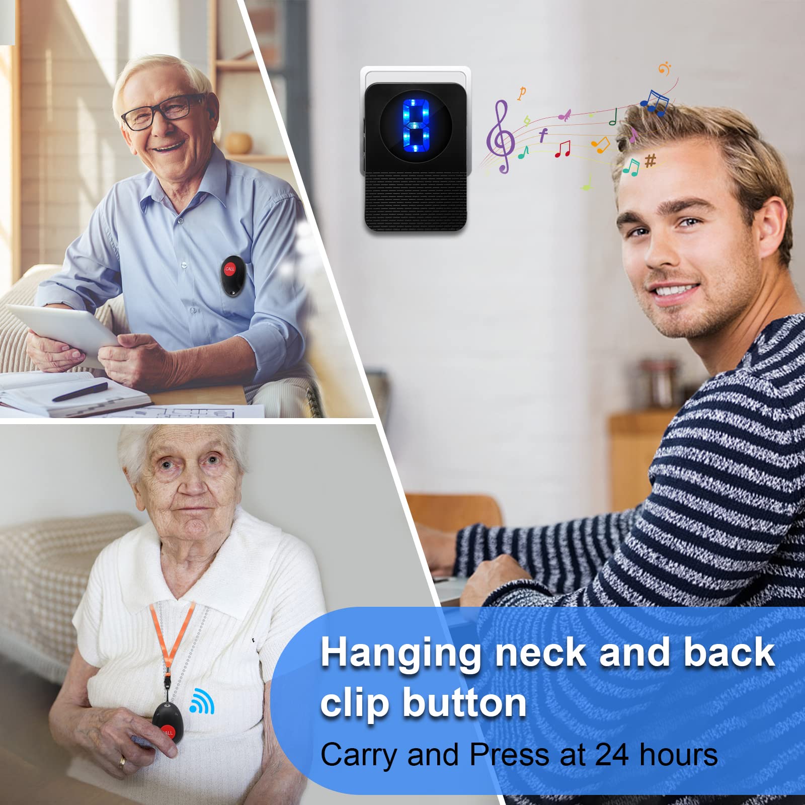 Daytech Home Elderly Wireless Caregiver Pager LED Nurse Alert System