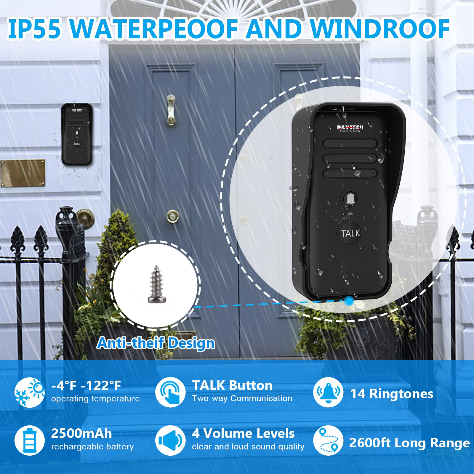 Daytech HI03-1 Wireless Intercom Doorbell for Home Apartment-1/2 Mile Long Range Intercomunicador