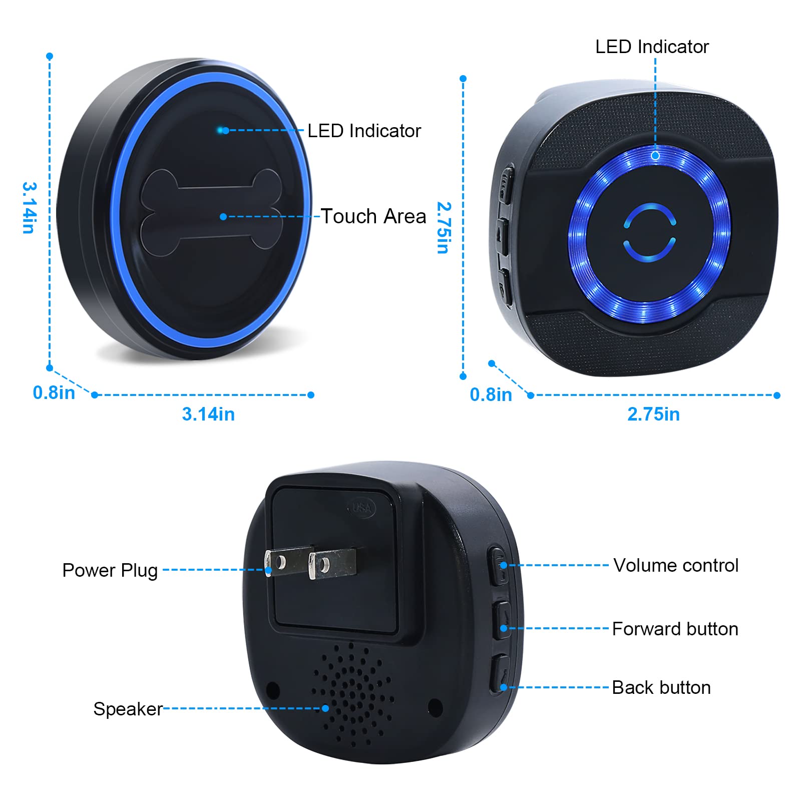 Daytech Dog Door Bell Wireless Doggie Doorbells for Potty Training with Waterproof Touch Button Dog Bells