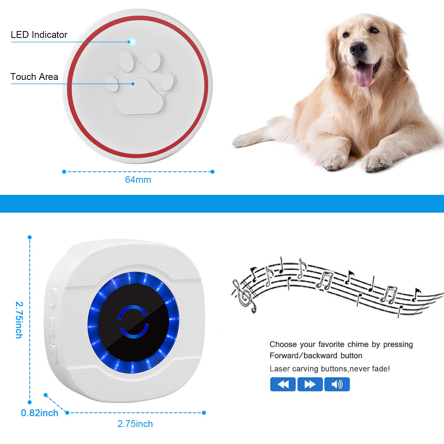 Daytech Dog Doorbell for Potty Training Wireless Training Door Bells