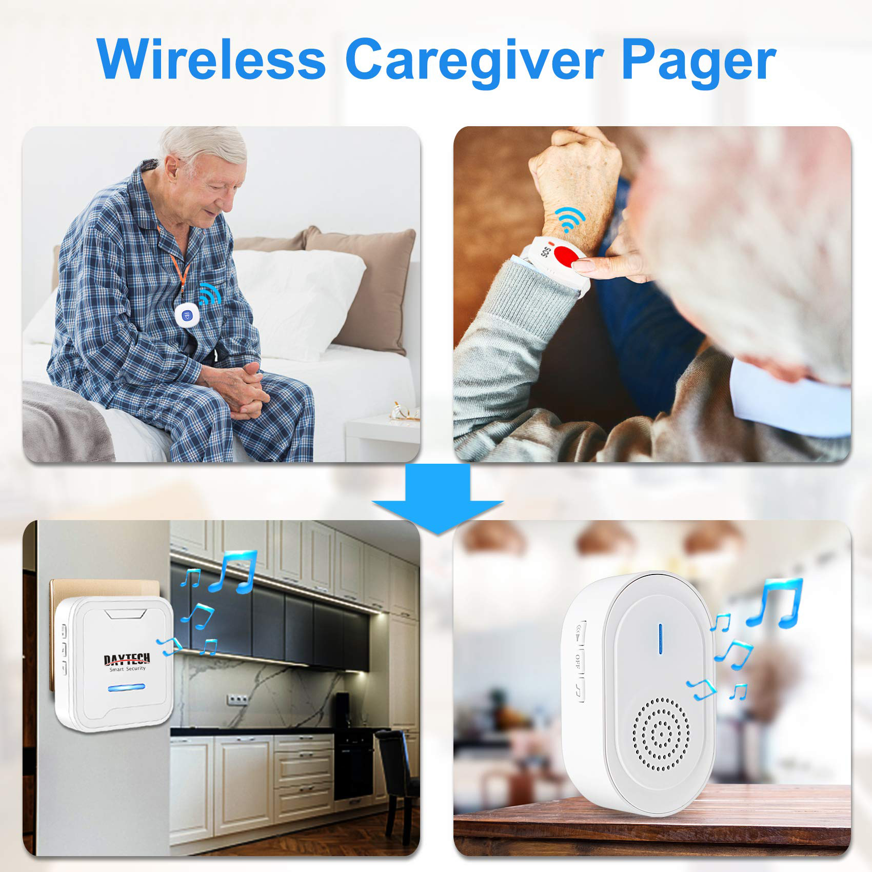 Daytech Wireless Caregiver Pager Call Button Medical Nurse Alert System Alarm and Panic Button for Home/Patients/Disabled wholesale rechargeable wireless caregiver pager call wireless pager manufactur