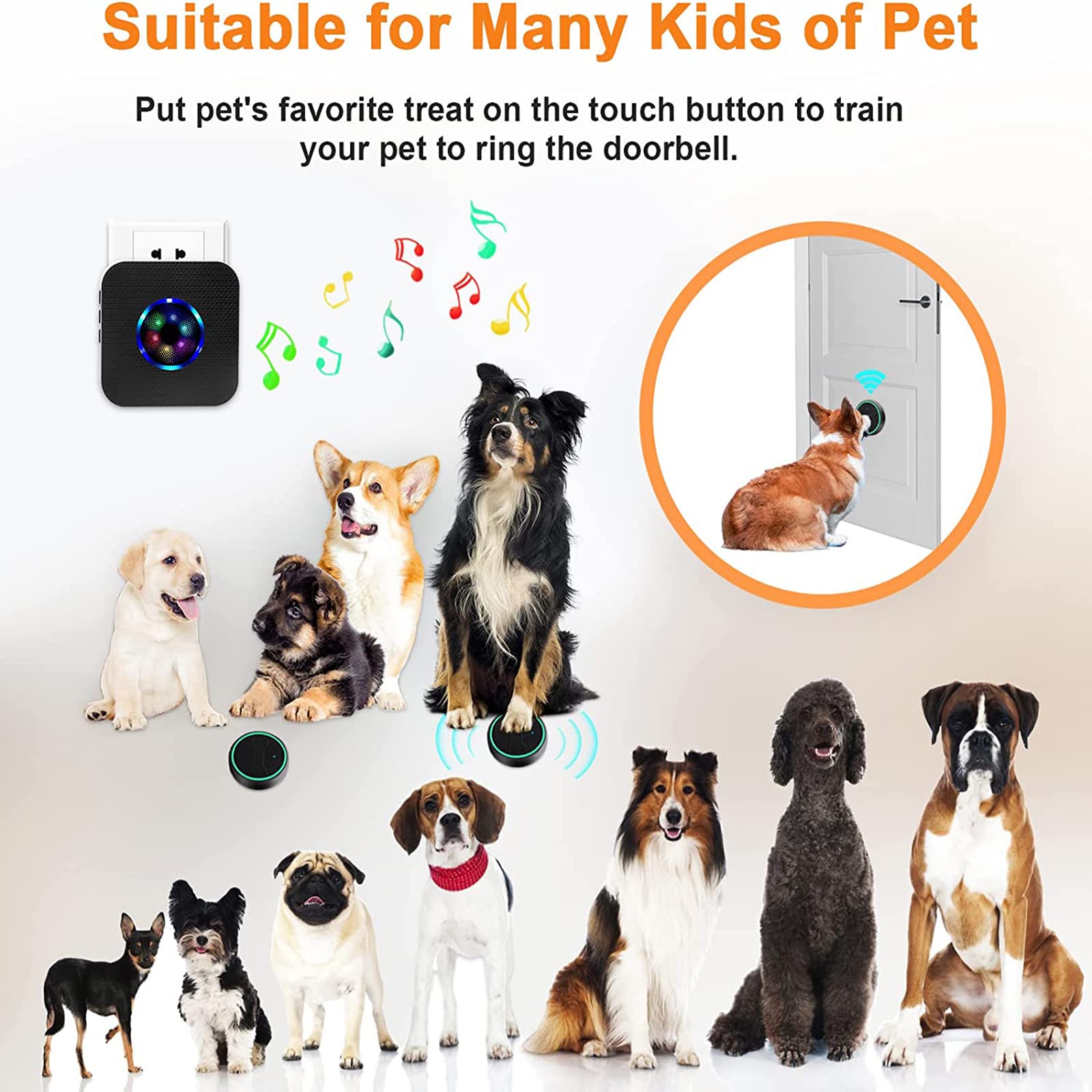 Daytech Waterproof Dog Doorbell Wireless Doggie Bell Pet door bell for Potty Training