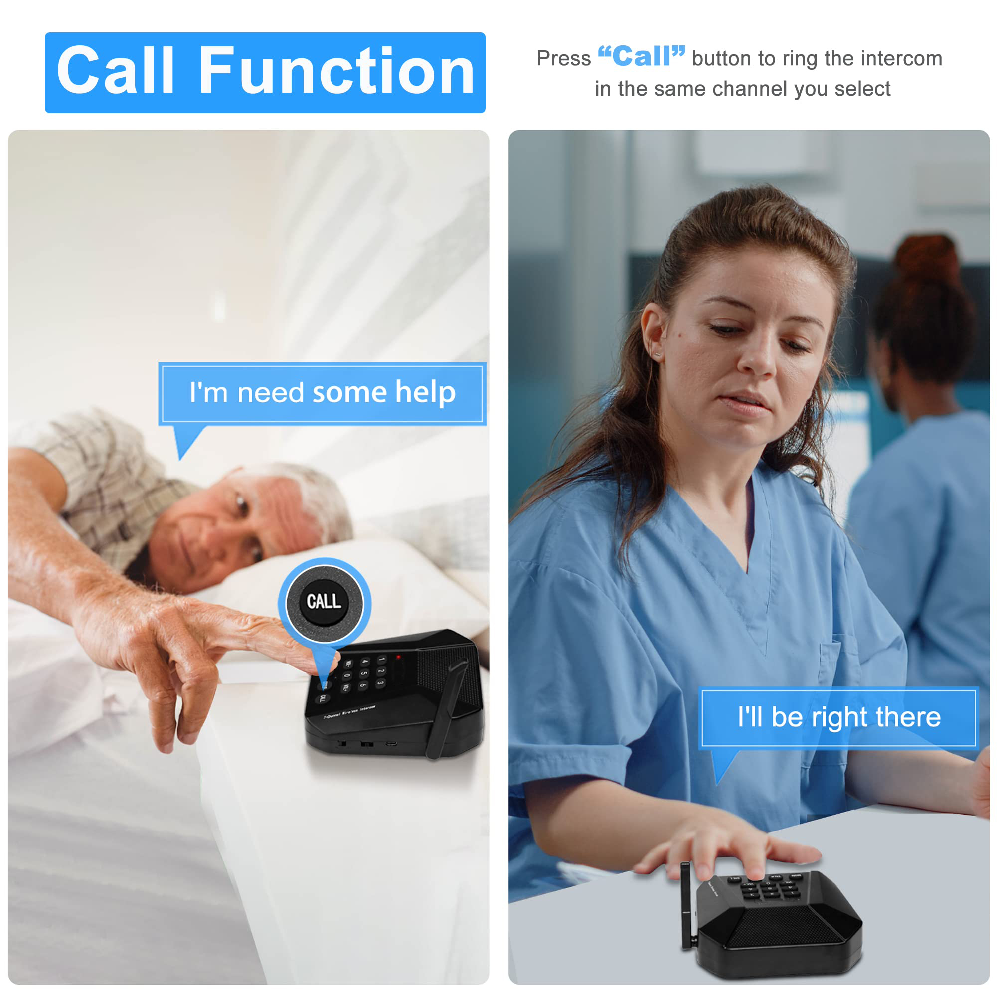 Daytech Wireless Intercom System 7 Channels 3 Code Security Room to Room Intercom System for Elderly