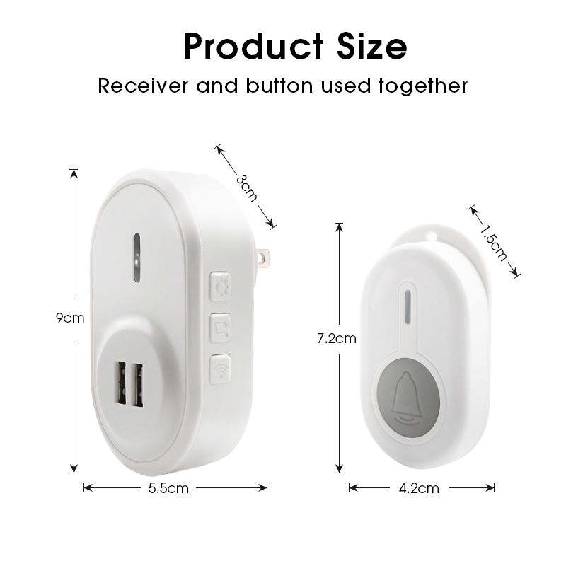 Daytech DB20 wireless home door bell with two usb interface waterproof long range call bell wireless door ring chime